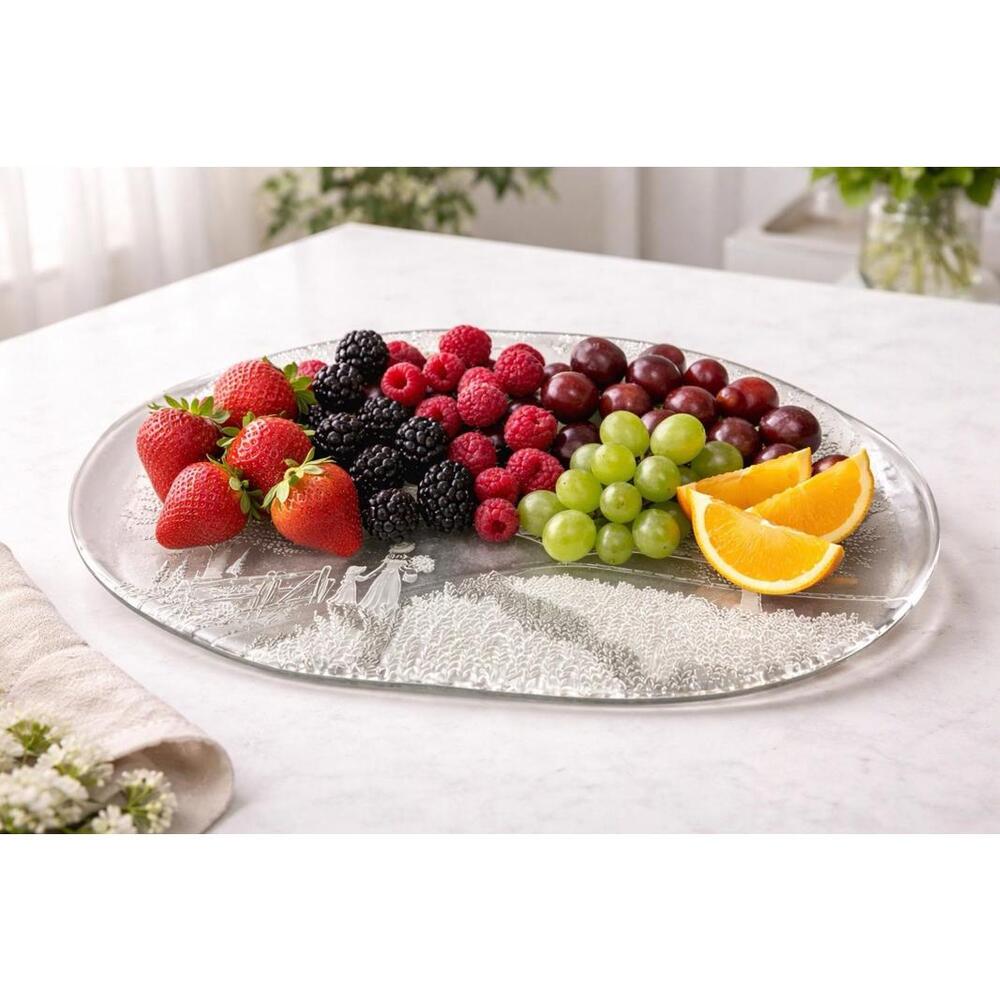 Walther Glas Germany 1970s Sommerland Large Oval Glass Serving Platter, 17x10.5”